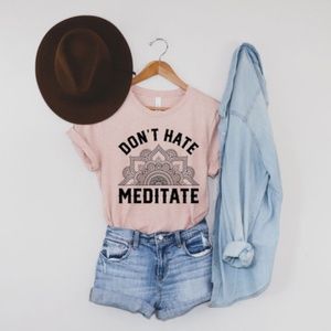 Don't Hate Meditate Graphic Tee in Peach